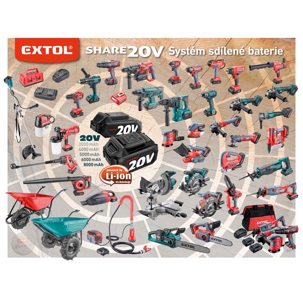 akkus excenteres polírozógép, Share20V, 20V, Li-ion, szénkefe nélküli motor, 1db akku, 1db töltő, 2000 mAh, 150 mm