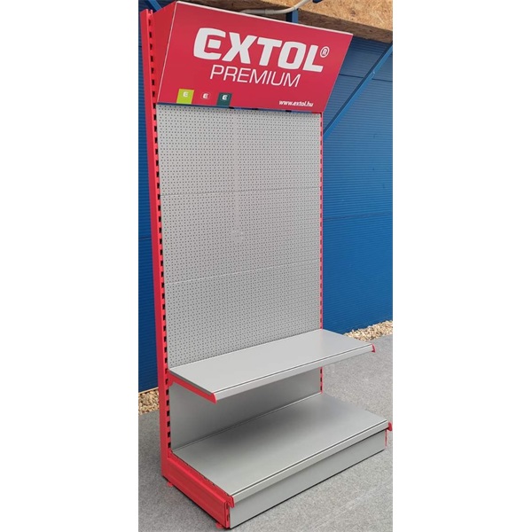 bemutató állvány ezüstszürke 250x100 cm, 2 db piros oszloppal  (tételenként szállítjuk, hívjon a pontos elérhetőségről!)