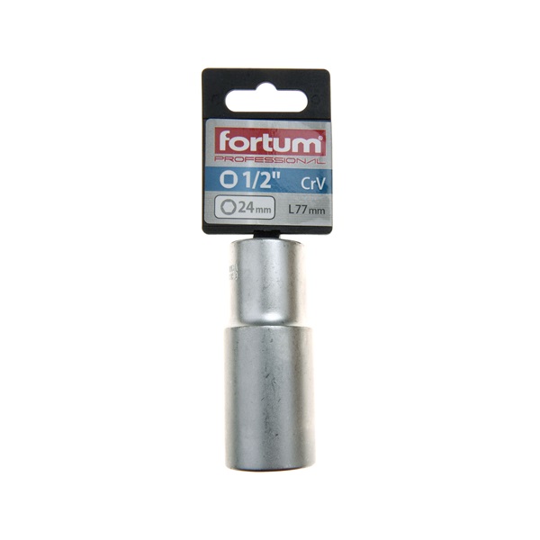 dugófej, hosszított, 1/2", 24mm, 61CrV5, mattkróm, 77mm hosszú FORTUM