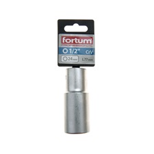 dugófej, hosszított, 1/2", 24mm, 61CrV5, mattkróm, 77mm hosszú FORTUM