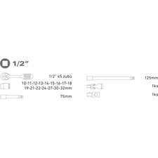 dugókulcs klt., CV., racsnis 45fog ; 1/2" 21db, 10-32mm