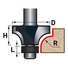 felsőmaró fára, lekerekítő (homorúfejű rádiuszmaró), csapágyas, R3×D21,5×H12, befogás: 8mm, keményfém lapkás