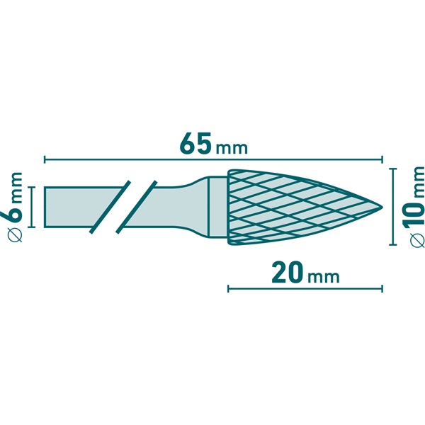 keményfém turbómaró (rotormaró), íves, hegyes orrú, átmérő 10×20mm/szár 6mm, keresztfogazás