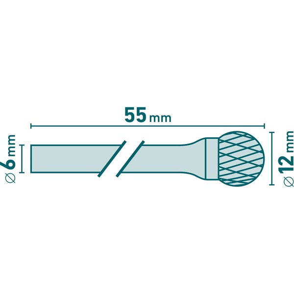 keményfém turbómaró (rotormaró), gömb alakú, 12 mm átmérőjű/ 6 mm szárú, keresztfogazás