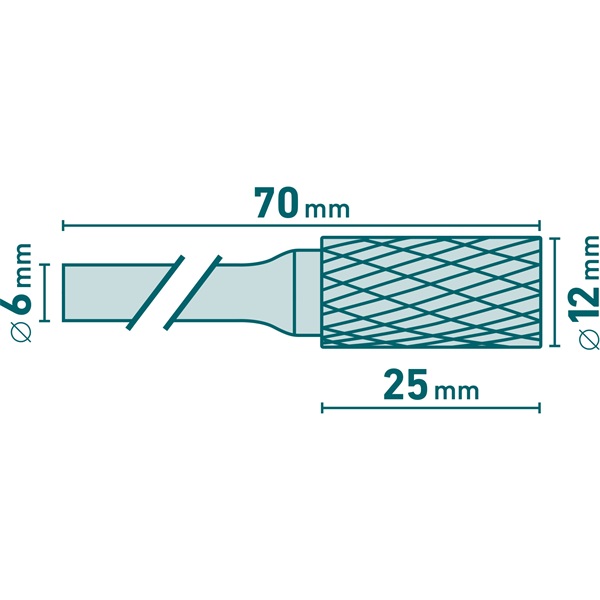 keményfém turbómaró (rotormaró), hengeres, átmérő 12×25mm/szár 6mm, keresztfogazás