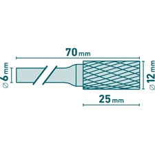 keményfém turbómaró (rotormaró), hengeres, átmérő 12×25mm/szár 6mm, keresztfogazás