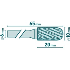 keményfém turbómaró (rotormaró), hengeres, kerek orrú, átmérő 10×20mm/szár 6mm, keresztfogazás