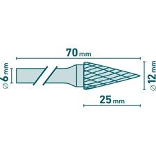 keményfém turbómaró (rotormaró), kúpos, hegyes orrú, 12×25mm átmérő/ 6mm szár, keresztfogazás