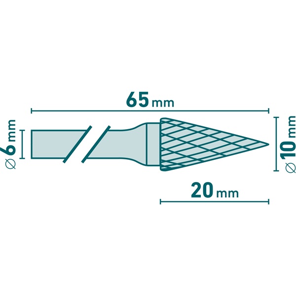 keményfém turbómaró (rotormaró), kúpos, hegyes orrú, átmérő 10×20mm/szár 6mm, keresztfogazás