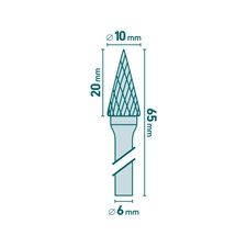 keményfém turbómaró (rotormaró), kúpos, hegyes orrú, átmérő 10×20mm/szár 6mm, keresztfogazás