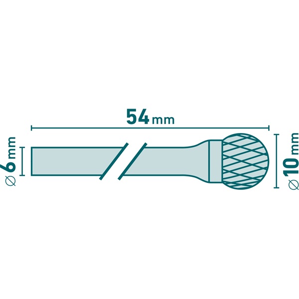 keményfém turbómaró (rotormaró), gömb alakú, 10 mm átmérőjű/ 6 mm szárú, keresztfogazás