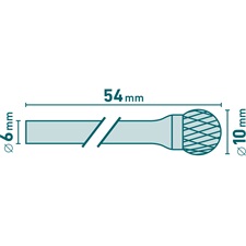 keményfém turbómaró (rotormaró), gömb alakú, 10 mm átmérőjű/ 6 mm szárú, keresztfogazás