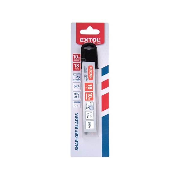 pótpenge tapétavágó késhez, 10 db, 18×100×0,5 mm, törhető, SK4 acél, HRC >64, tripla vágóél